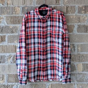 Scotch & Soda Red White Blue Plaid Long Sleeve Flannel Shirt FreeDiver Large